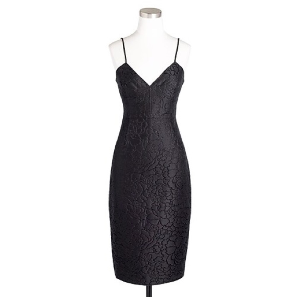 J. Crew Floral Glitter Black Jacquard Dress - 00